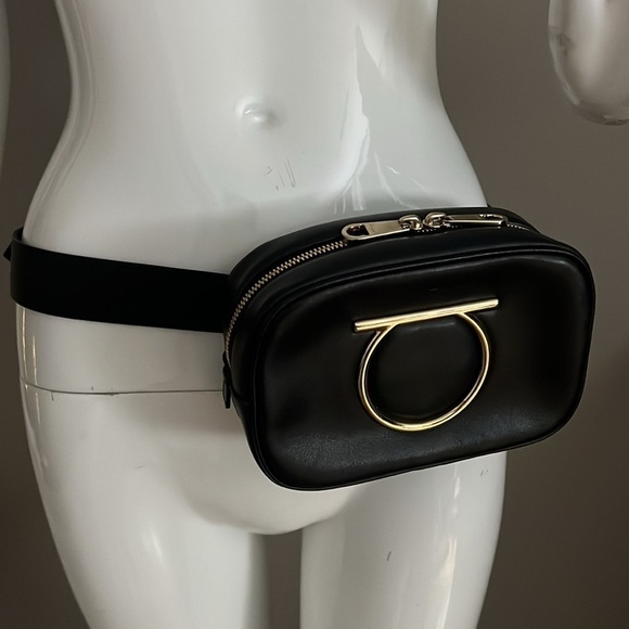 Salvatore Ferragamo Black Leather and Goldtone Logo Belt Bag - Picture 2 of 14